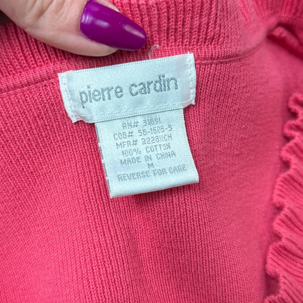 Pierre Cardin Pink Ruffle Neck Knit Sweater Top Size Medium Valentines Sweater